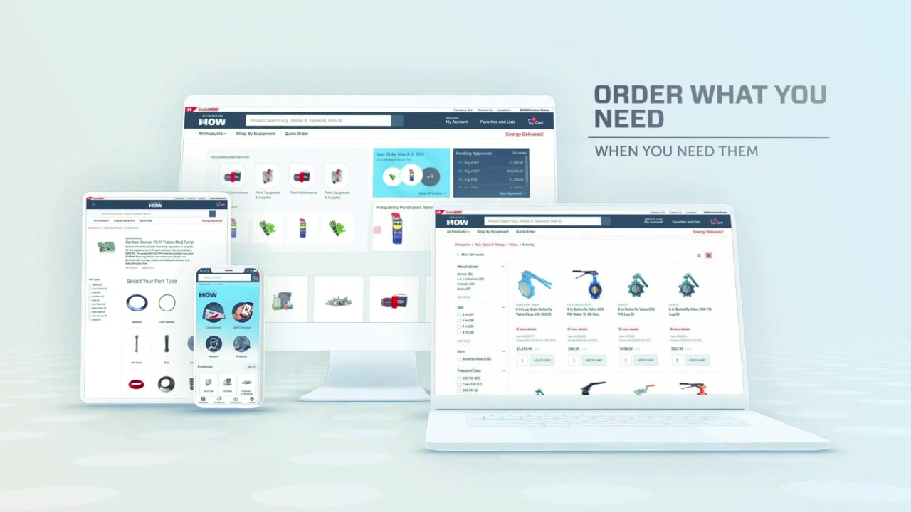 Image showing DNOW eCommerce solution tailored to your procurement needs on multiple devices. Image showing DNOW eCommerce solution tailored to your procurement needs on multiple devices.