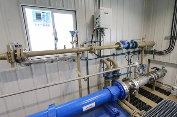 Photo of Power Service's oil, water & gas measurement skid with cold weather package, featuring a Moyno pump an ABB measurement & analytics device. Photo of Power Service's oil, water & gas measurement skid with cold weather package, featuring a Moyno pump an ABB measurement & analytics device.