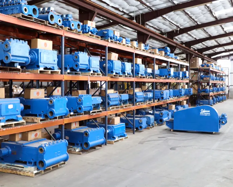 Photo showing an inventory of reciprocating pump offerings of National™, Oilwell™, Wheatley™, GASO™, Bear™ and MSW™ reciprocating pump products. Photo showing an inventory of reciprocating pump offerings of National™, Oilwell™, Wheatley™, GASO™, Bear™ and MSW™ reciprocating pump products.